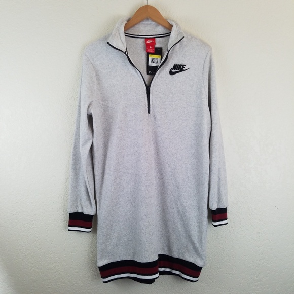 Nike Sweaters | Nike Gray Velour Halfzip Red Striped Sweater A7 | Poshmark